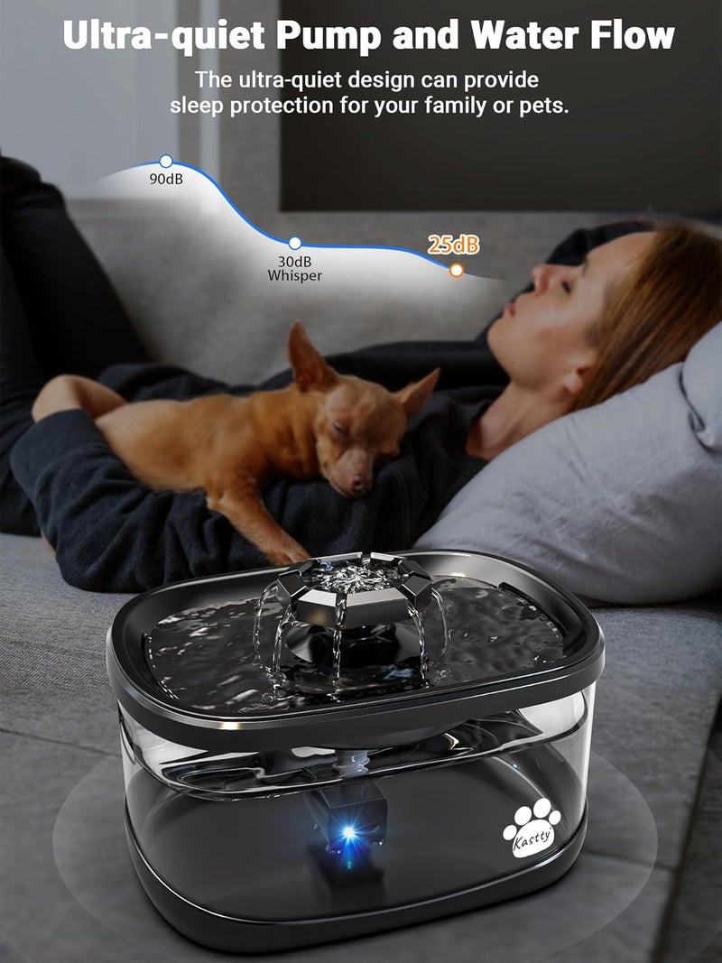 Kastty 2.5Gal/9.5L Dog Water Fountain 3 Flow Modes Cat Fountain with 2 Flower Spouts& 7" Larger Filter Super Filtration& Smart 3 in 1 LED Safe Pump, BPA-Free, Quiet for Large Dogs& Multi Pets(FS68) - Image 5